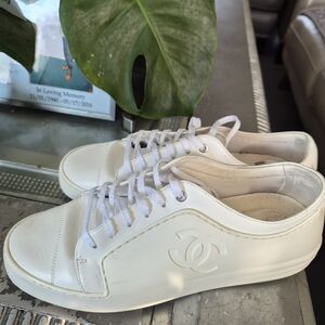 CHANEL Classic White Leather Sneakers